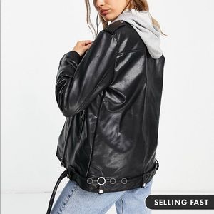 Stradivarius Oversized Faux-Leather Jacket S NWT